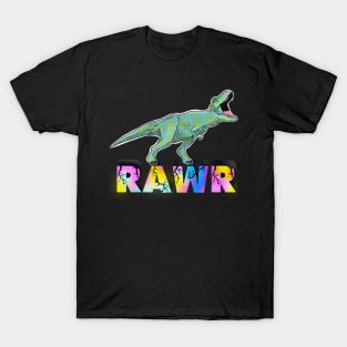 Dinosaur rawr retro (on purple pink) T-Shirt